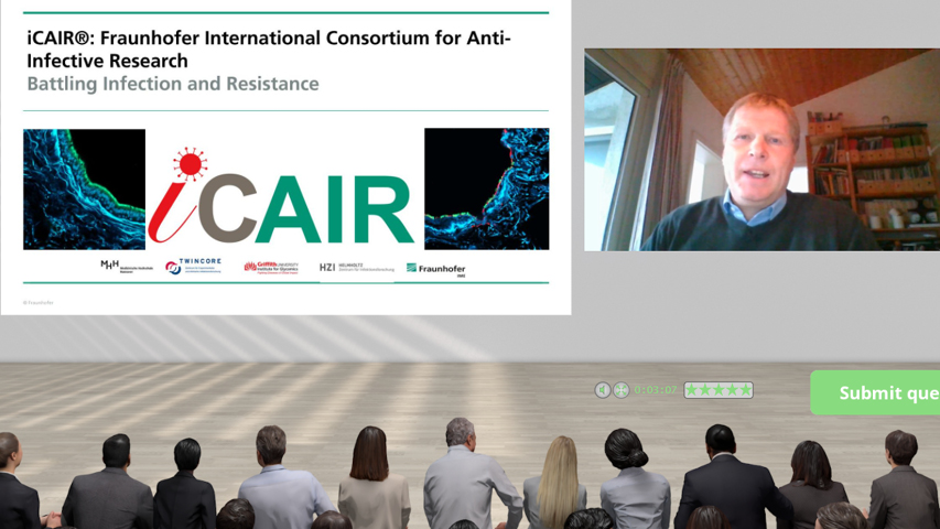 Prof. Dr. Armin Braun, Fraunhofer ITEM, presenting "The iCAIR® project:<br/>International cooperation to develop new agents against infectious diseases".